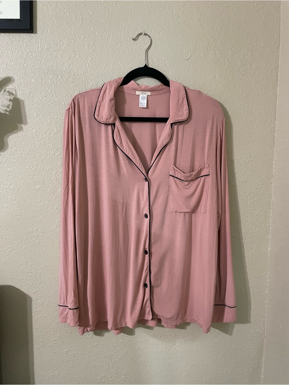 Eberjey Gisele Tencel Modal Pajama PJ Long Sleeve Top Size M Woodrose Black